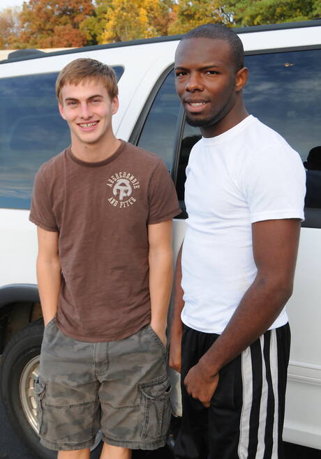 Beautiful boy Brett Styles and black beautiful boy Intrigue in hot interracial ass bang outdoor