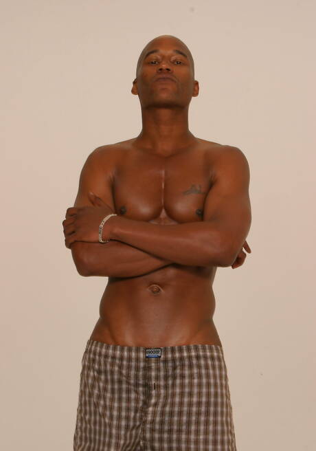 Husky guy Mike James and black superstud The Machine in hot interracial ass fuck action