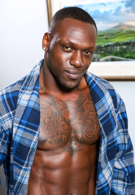 Black stud Trent King and  Leo Brooks in cock sucking scene