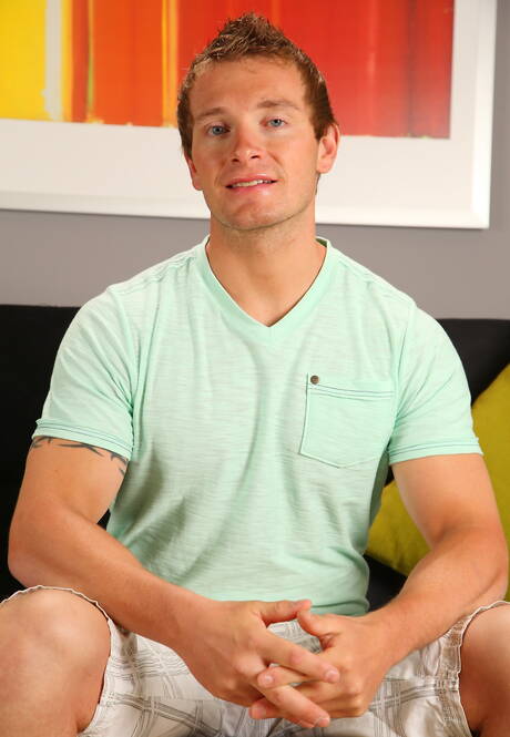 American strongman Jake Karhoff posing nude and showing tight butt