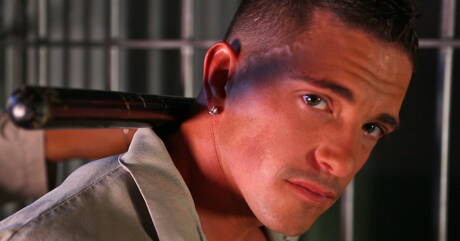 Sexy black Devilish Desire in uniform toying hunk bisexual Slate Steele