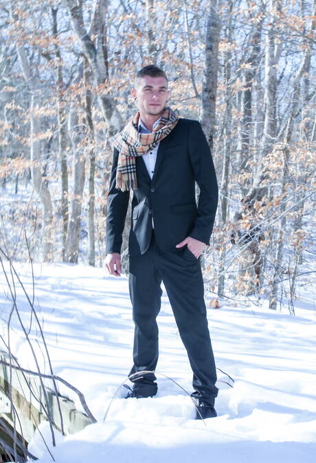 American hairy stud Alex Greene and french muscular Theo Ford get naked and showing tight butt outside