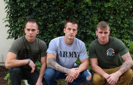 Shameless guys Richard Buldger, Ryan Jordan and Quentin Gainz banged each other outdoor