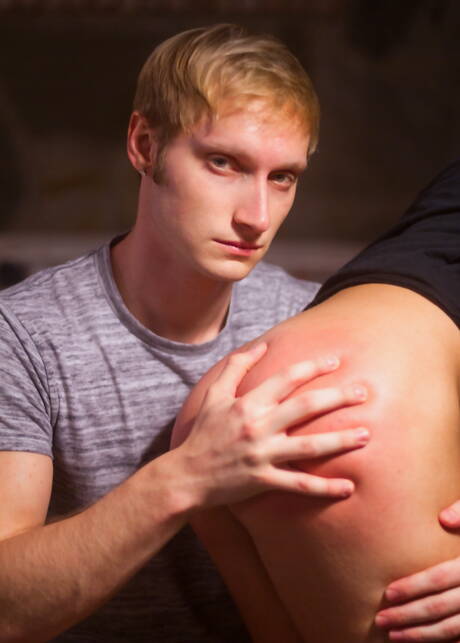 Nice american buddies husky guy Max Carter and pretty boy Dylan Hayes in ass spanking scene