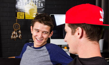 Sexy americans, young boy Evan Parker and young dude Elijah West have anal sex