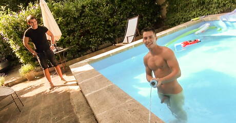 Adam Archuleta, Joel Birkin, Serge Cavalli doing handjob and fucking anal outdoors