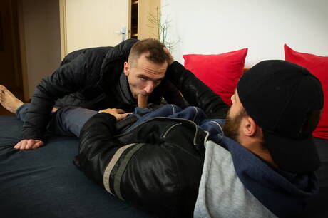 Gorgeous buddy Jordan Lopez and attractive guy David Sobota in hot homosexual action outdoor