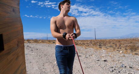 Nice american buddies strongman Pierce Paris and stud Michael Delray in bondage porn scene outdoor