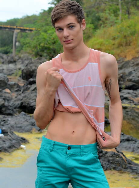 Ebony strongman Devon Lebron and american young dude Lucas Owens in black on white love outdoor