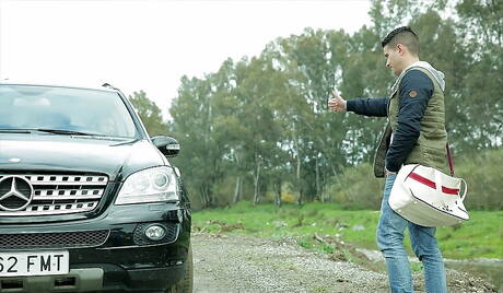 Beefy Edu Boxer and strongman Robbie Rojo fuck ass after blowjob outside