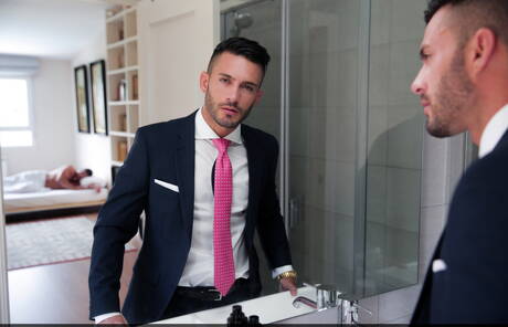 Brazilian beefy Andy Star and russian hunk Dato Foland drilling an ass in bathroom