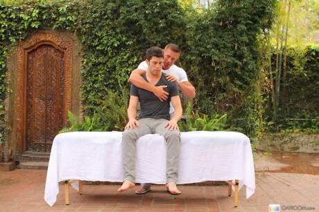 American husky guy Troy Collins fuck ass after sucking cock outdoor