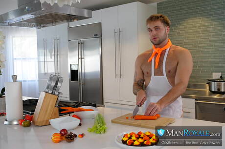 American strongman Trent Marx and beefcake Tony Genius in interracial love in kitchen