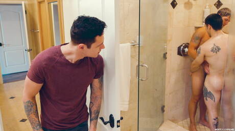 Brandon Anderson, Andrew Miller and Jayden Marcos in hot threesome ass bang in hot shower