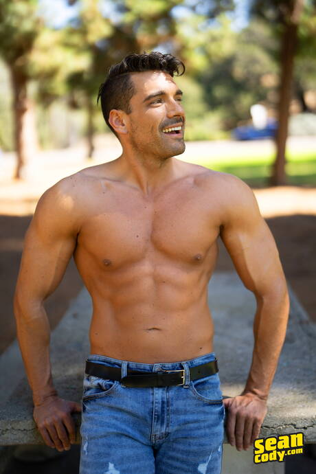 Superstud Brogan and american bull Presley Scott posing naked and showing hot butt outdoor