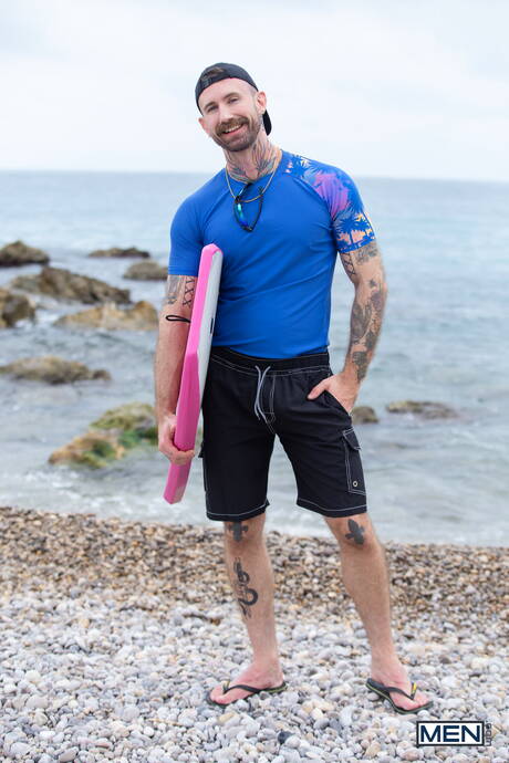 Nasty boys Troy Daniels, Joey Mills and Dean Young in threesome fuck action on the beach