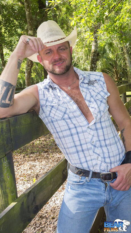 American strongman Christian Matthews jack off his cock outside